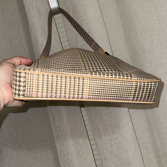 LRL Ivory Tan White Pink Gold Houndstooth Leather Silver Tone Hardware Hobo Bag - Picture 5 of 16